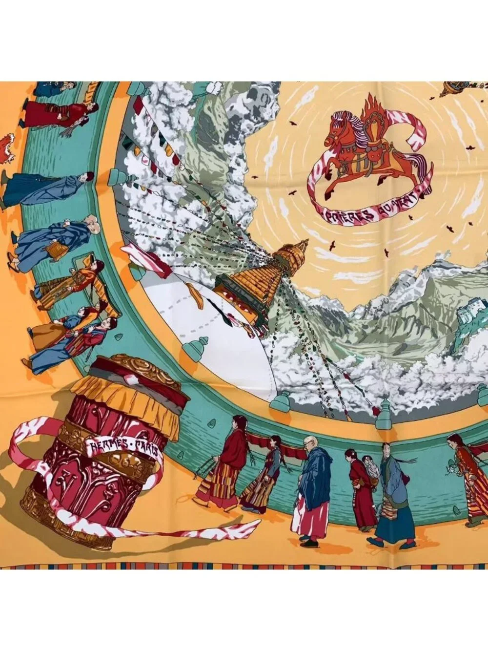 Hermes Carre 90 Scarf Silk Prieres AU Vent Prayer in the Wind Orange - Picture 4 of 7